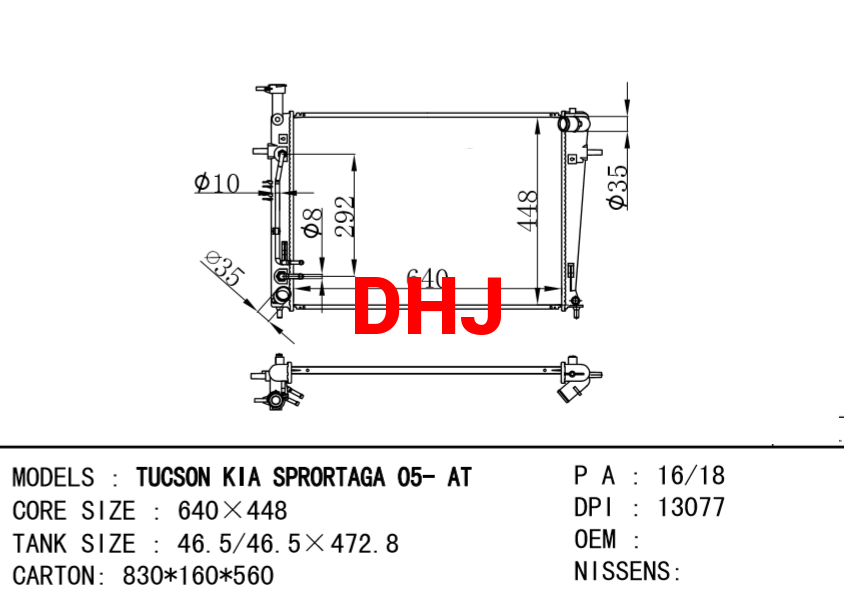 HYUNDAI Radiator FOR TUCSON KIA SPRORTAGA 05-AT DPI : 13077