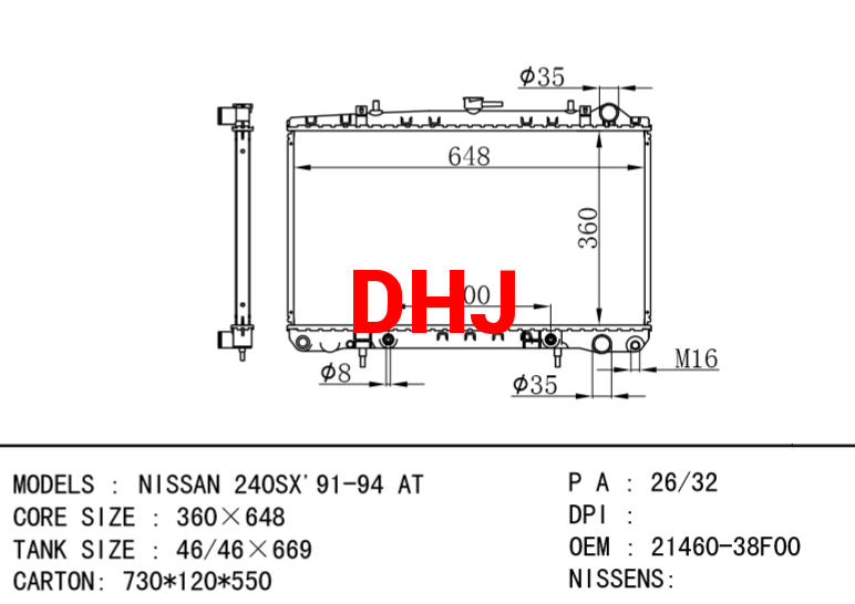 NISSAN radiator 21460-38F00 NISSAN 240SX'91-94 AT /MT