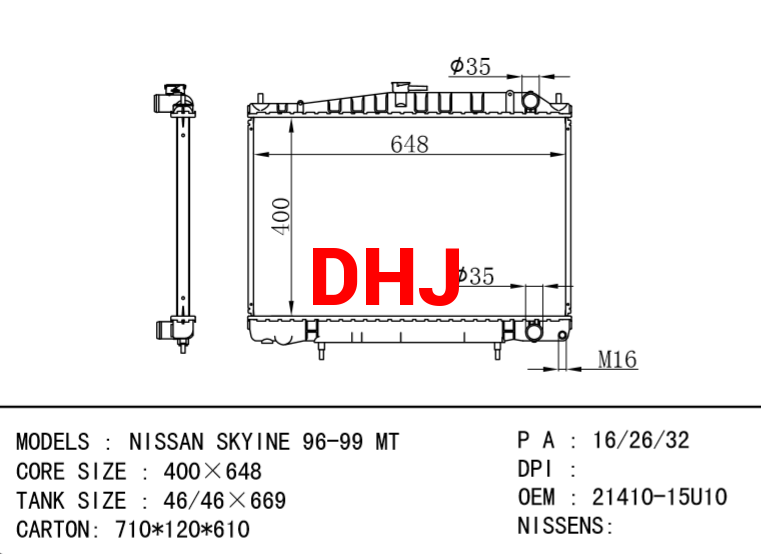 NISSAN radiator 21410-15U10 NISSAN SKYINE 96-99 MT