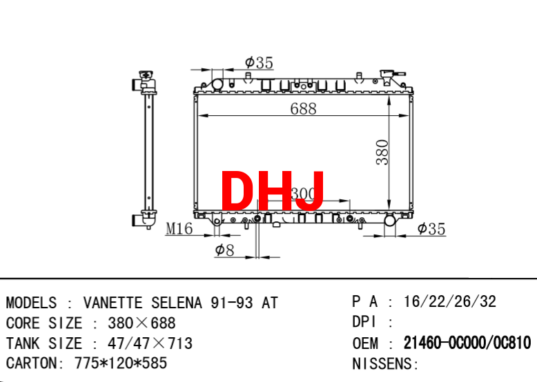 NISSAN radiator 21460-0C000 21460-0C810 VANETTE SELENA 91-93 AT MT