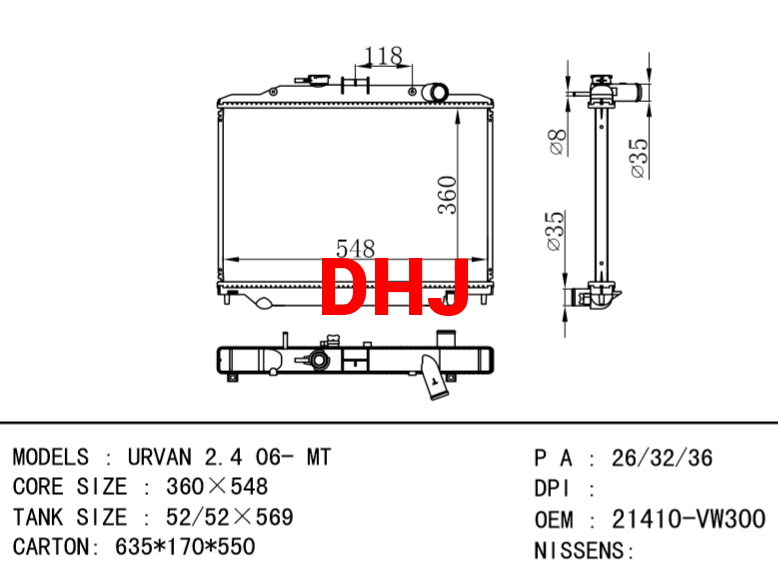 NISSAN radiator 21410-VW300 URVAN 2.4 06- MT