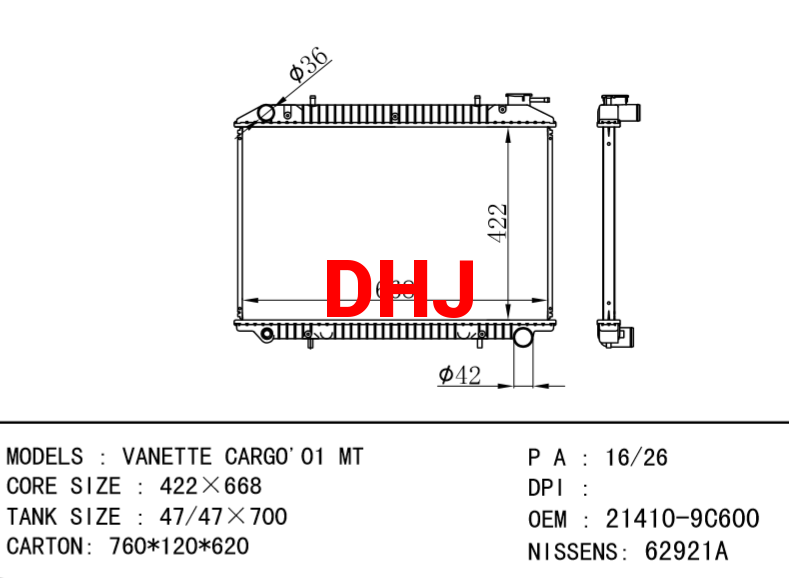 NISSAN radiator 21410-9C600 VANETTE CARGO'01 MT