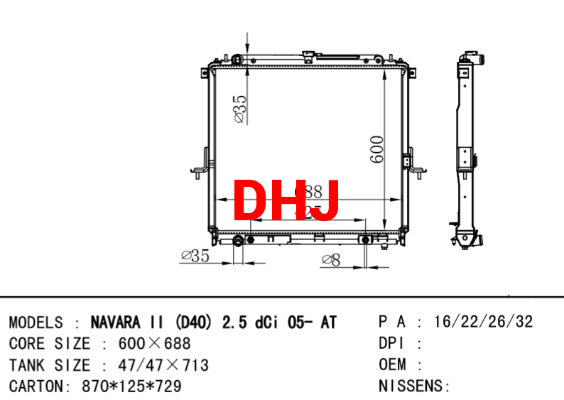 NISSAN radiator 21410-EB70A 21410-EB71A Nissan Navaraii D40 2.5 DCI ′05-at/MT