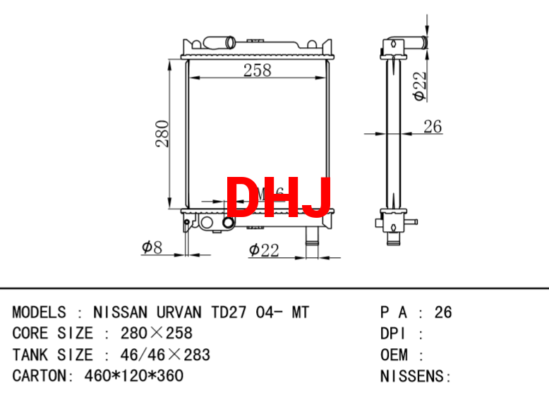 NISSAN URVAN TD27 04- MT radiator