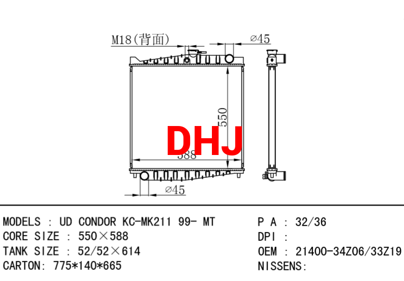 NISSAN radiator 21400-34Z06 21400-33Z19 UD CONDOR KC-MK211 99- MT