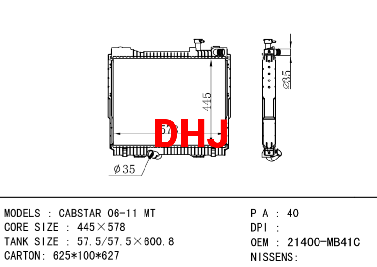 NISSAN radiator 21410-MB40C 21400-MB41C CABSTAR 06-11 MT