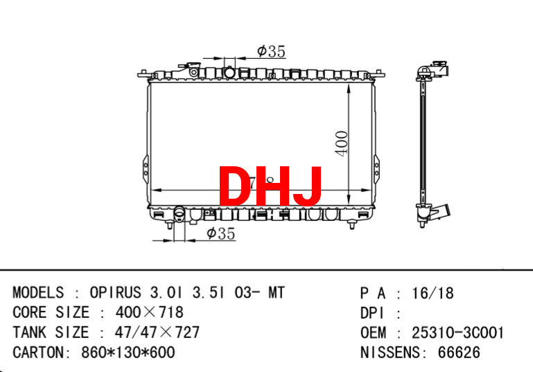 KIA radiator 25310-3C001 OPIRUS 3.0I 3.5I 03- MT