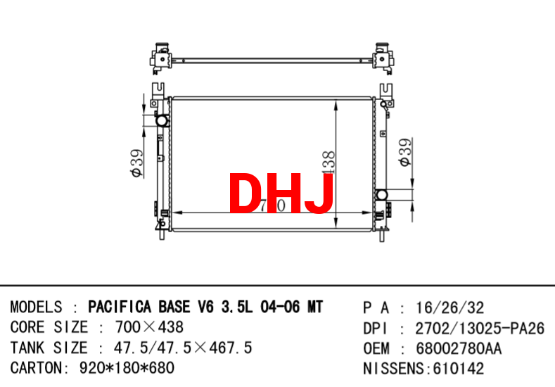 CHRYSLER Daewoo Radiator 68002782AA 68002780AA CHRYSLER PACIFICA  V6 3.5L 04-06-M