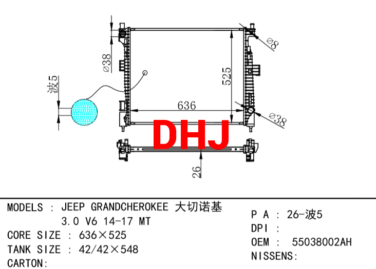JEEP GRANDCHEROKEE RADIATOR 55038002AH 3.0 V6 14-17 MT