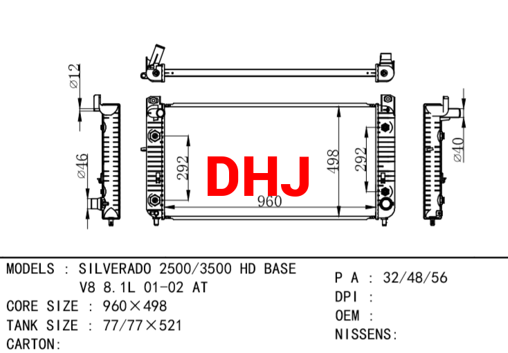 SILVERADO 2500/3500 HD BASE V8 8.1L 01-02 AT RADIATOR