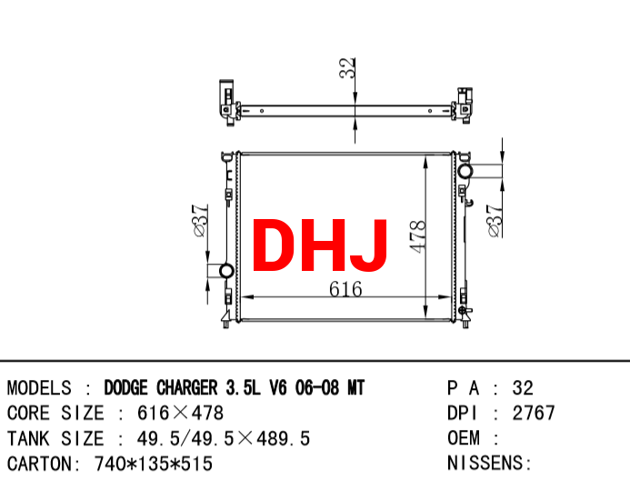 DODGE CHARGER 3.5L V6 06-08-MT RADIATOR DPI:2767