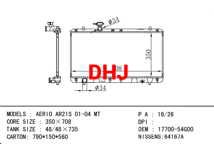 17700-54G00 1770054G00 SUZUKI radiator for AERIO AR21S 01-04 MT