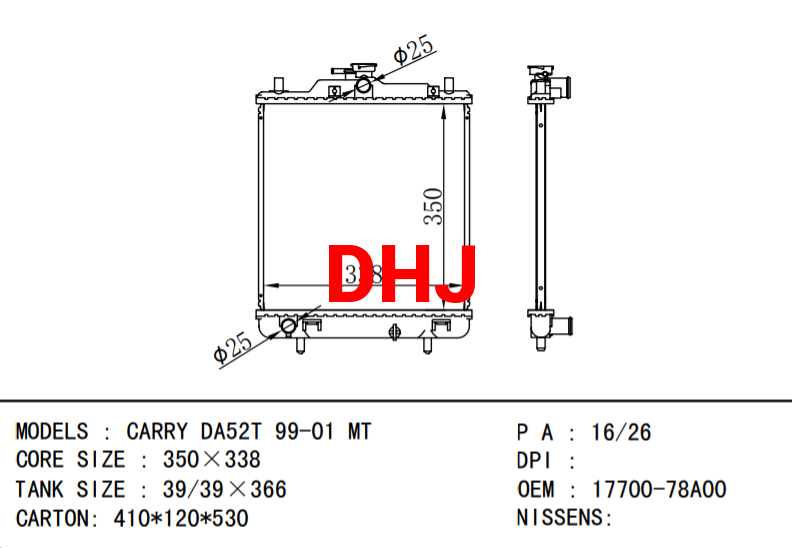17700-78A00 SUZUKI radiator for CARRY DA52T 99-01 MT
