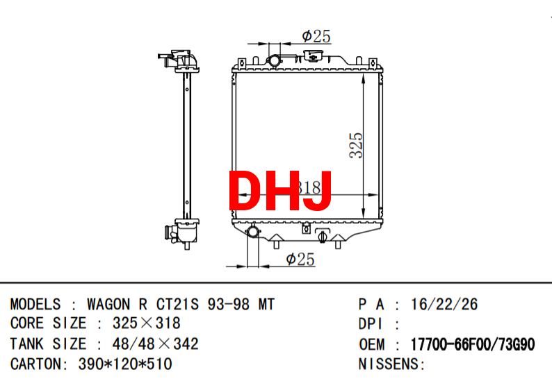 17700-73G90 17700-66F00 SUZUKI Radiator for WAGON R CT21S 93-98 MT