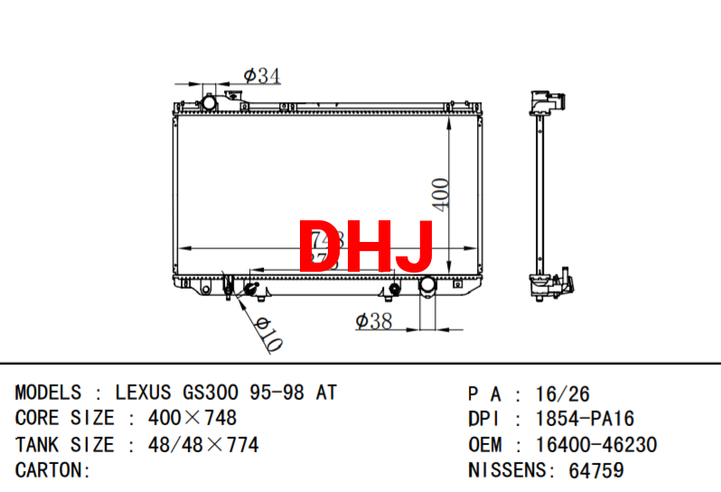 LEXUS GS300 car radiator 16400-46230 16400-46180