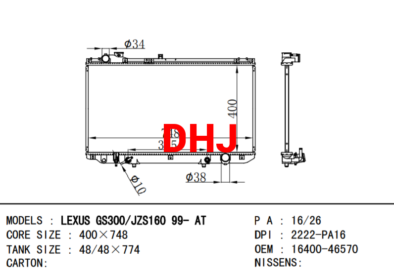 LEXUS GS300/JZS160 CAR radiator 16400-46570 16400-46580