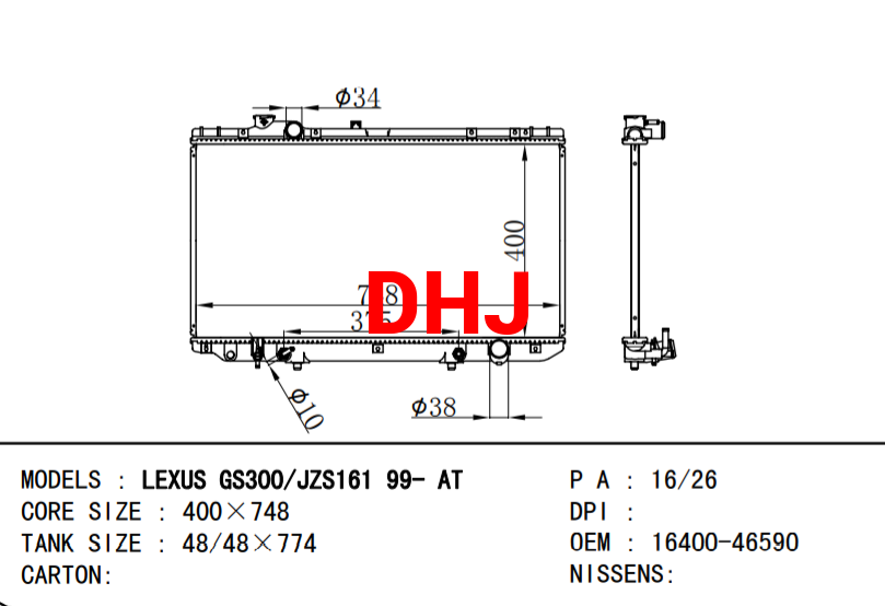 LEXUS GS300/JZS160 CAR radiator 16400-46590