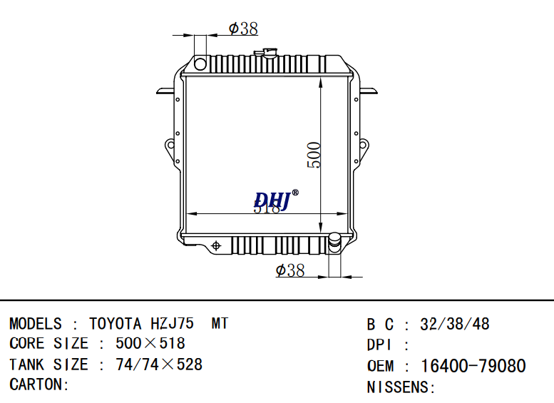 16400-79080 TOYOTA HZJ75 MT car radiator