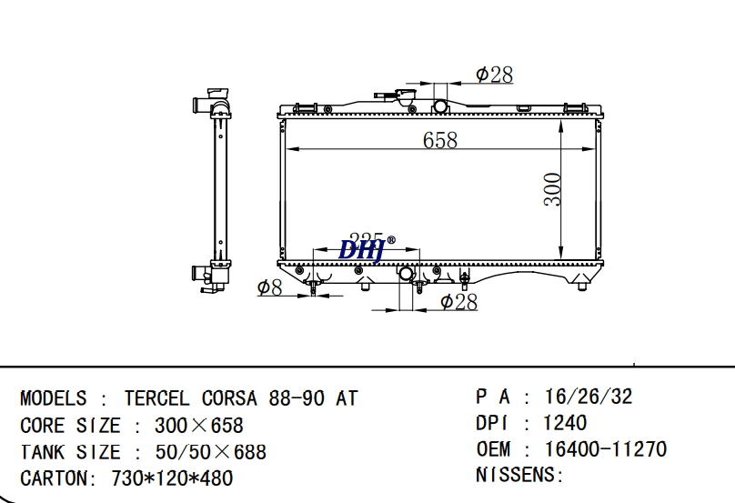 16400-11270 TOYOTA TERCEL CORSA 88-90 AT /MT radiator