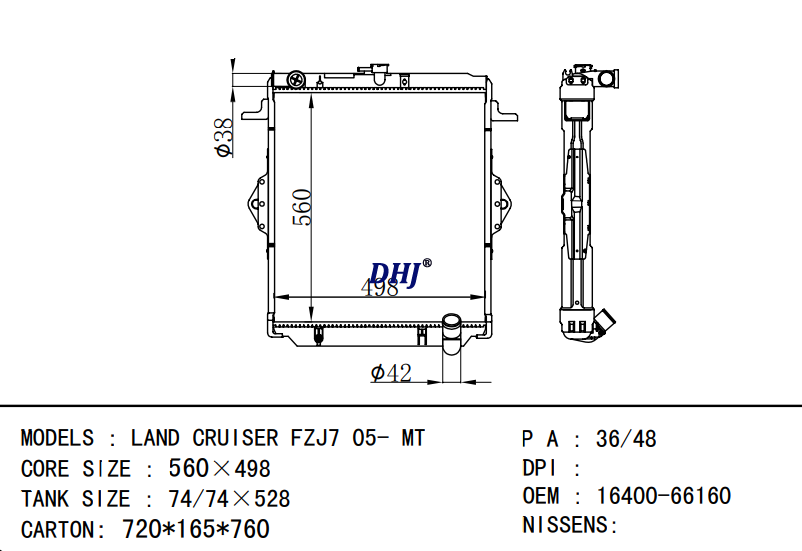16400-66160 TOYOTA : LAND CRUISER FZJ7 05- MT radiator