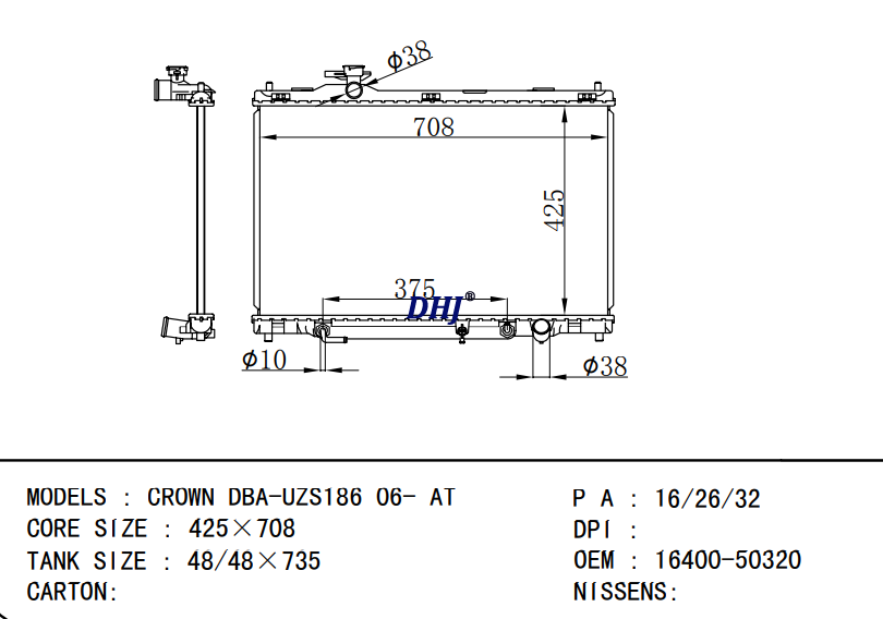 16400-50320 TOYOTA CROWN DBA-UZS186 06-AT/MT radiator