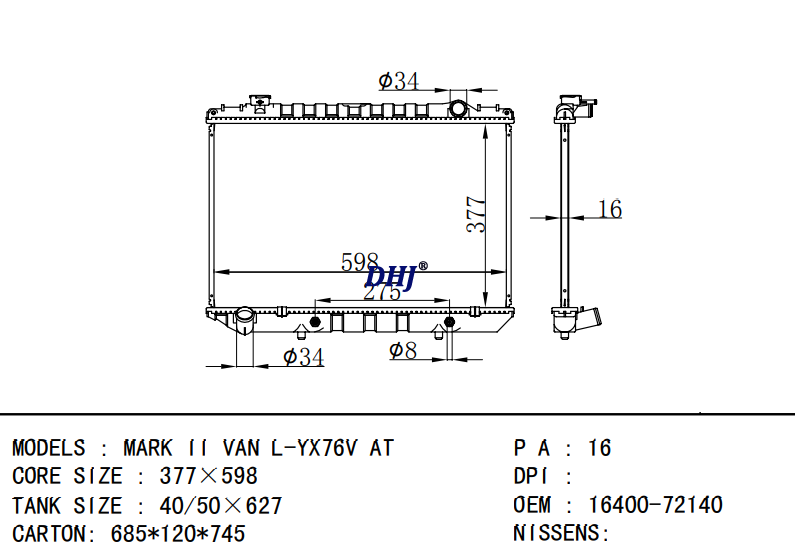 16400-72140 TOYOTA MARK II VAN L-YX76V AT radiator