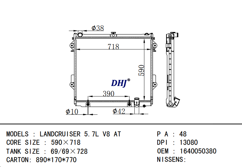 16400-50380 TOYOTA LANDCRUISER 5.7L V8 AT/MT radiator DPI:13080