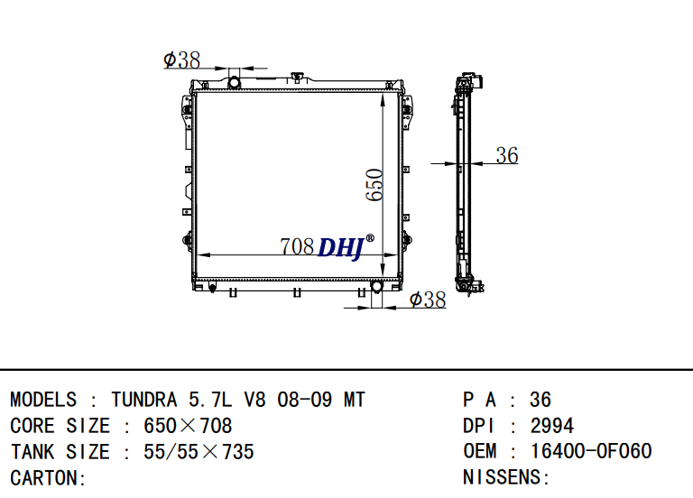 TOYOTA TUNDRA radiator  16400-0F060 DPI:2994