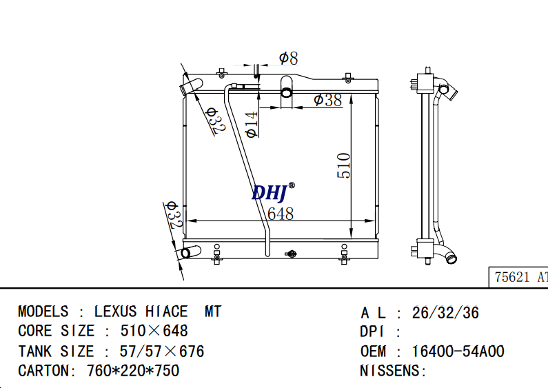 TOYOTA LEXUS HIACE MT radiator 16400-54A00 16400-54A01