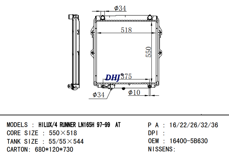 16400-5B620 16400-5B630 TOYOTA HILUX II Pickup HILUX RUNNER LN165H radiator