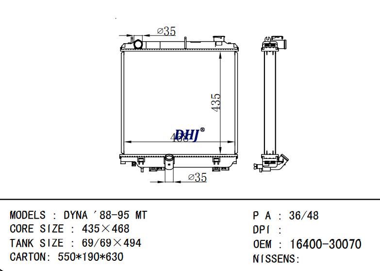 TOYOTA DYNA '88-95 MT radiator 16400-30070