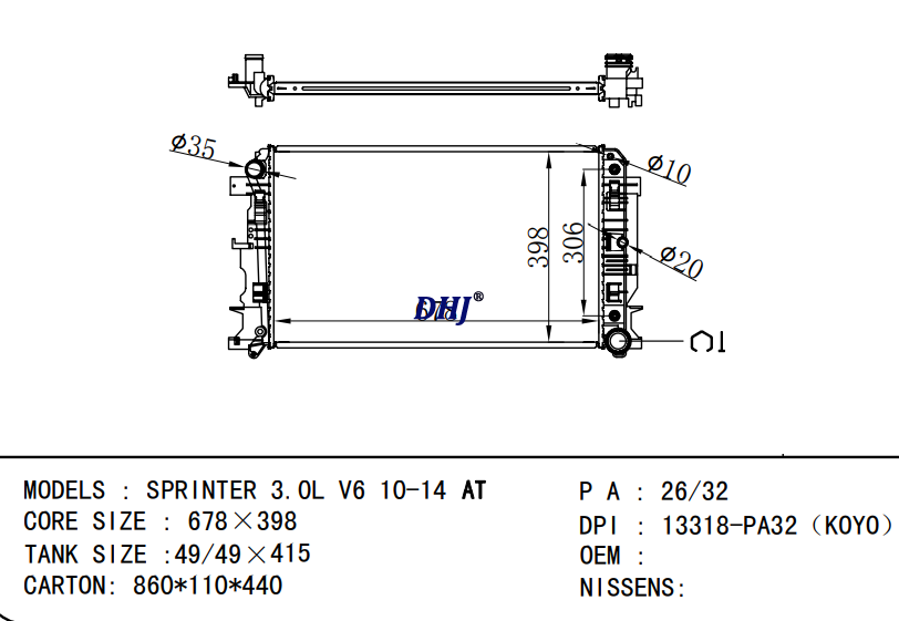BENZ SPRINTER 3.0L V6 10-14 RADIATOR DPI:13318-PA32（KOYO）