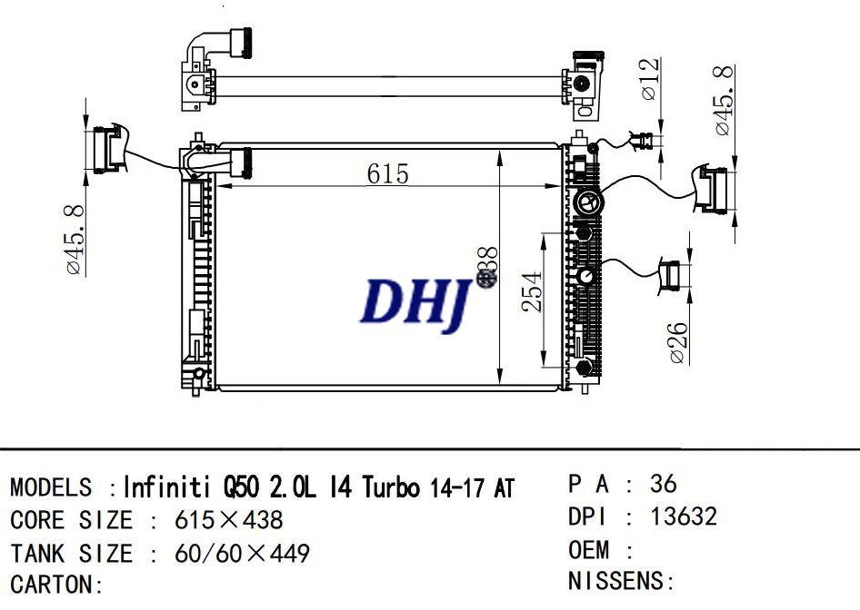 DPI:13632,NISSAN lnfiniti Q50 2.0L I4 Turbo 14-17 AT RADIATOR