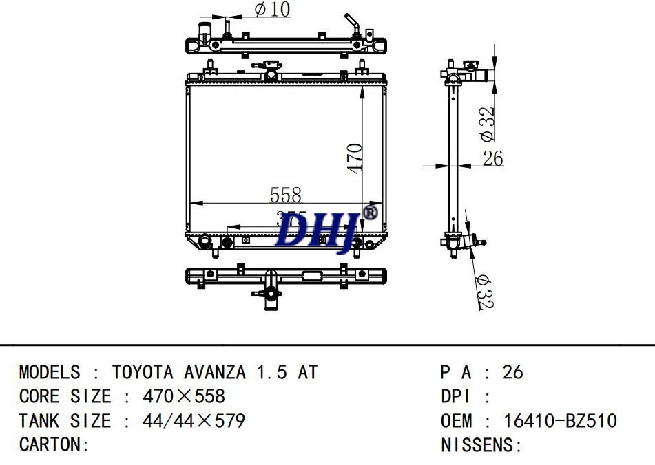 16410-BZ510,TOYOTA AVANZA 1.5 AT CAR radiator