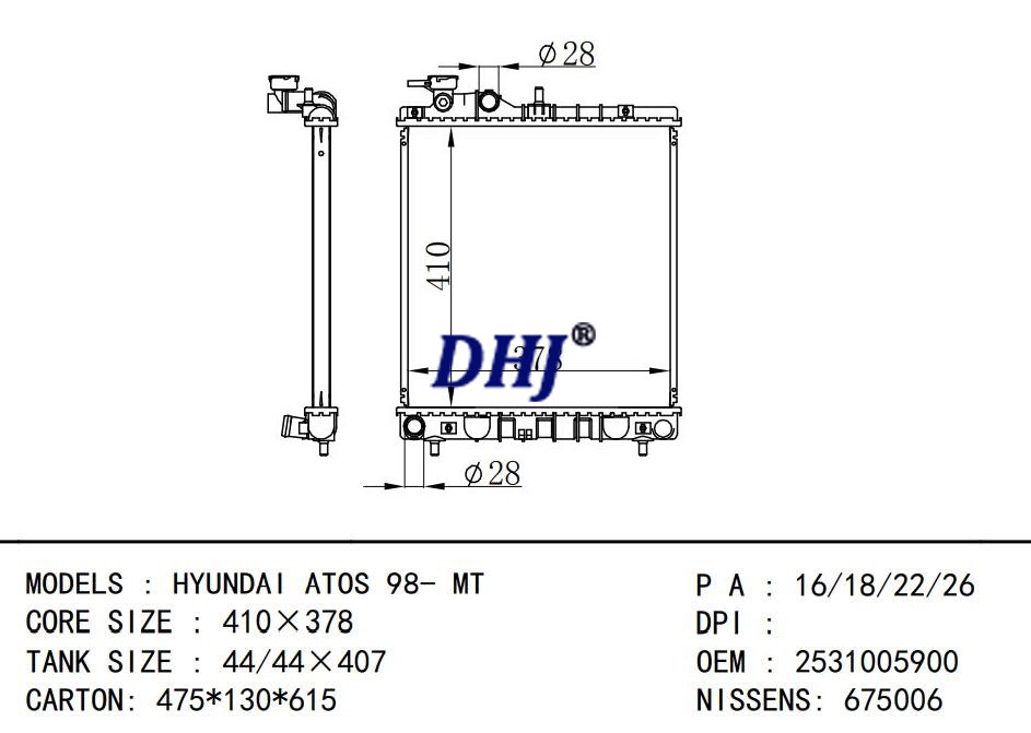 25310-05500 25310-05900,HYUNDAI ATOS 98- MT car radiator