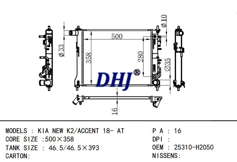 25310-H2050,KIA NEW K2/ACCENT car radiator