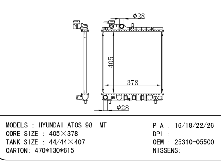 HYUNDAI radiator 25310-05500 25310-05900 ATOS 98- MT AT