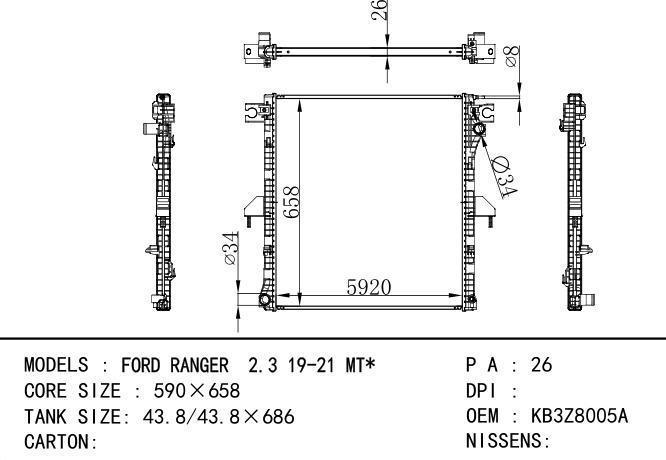 KB3Z8005A Car Radiator for FORD FORD RANGER 2.3
