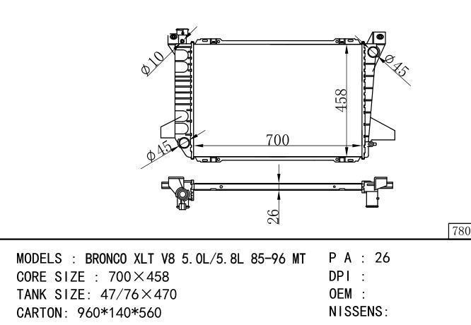  Car Radiator for FORD BRONCO XLT V8 5.0L/5.8L