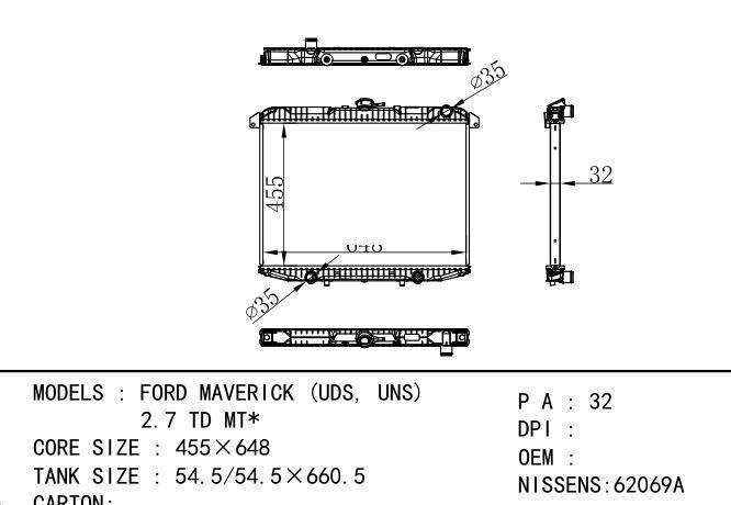  Car Radiator for FORD FORD MAVERICK (UDS, UNS) 2.7 TD MT