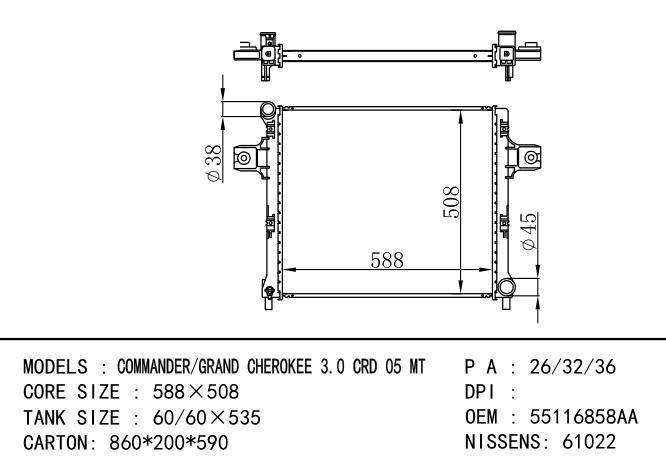 55116858AA Car Radiator for  GM,DODGE COMMANDER/GRAND CHEROKEE 3.0 CRD 05 MT