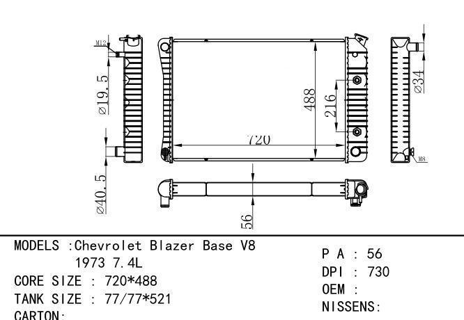  Car Radiator for  GM,DODGE Chevrolet Blazer Base V8 1973 7.4L AT
