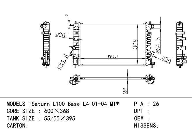 Car Radiator for  GM,DODGE Saturn L100 Base L4 01-04 MT