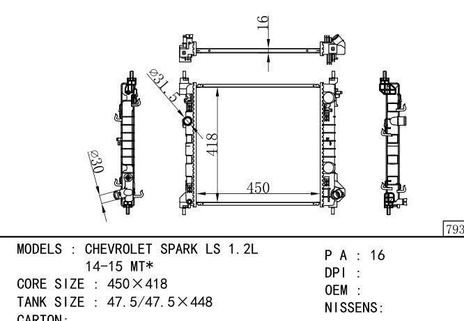  Car Radiator for  GM,DODGE CHEVROLET SPARK LS 1.2L 14-15 MT*