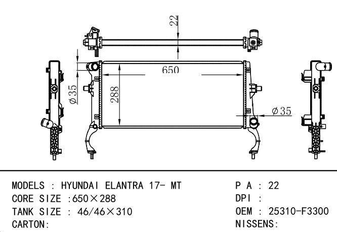 25310-F3300 Car Radiator for Hyundai  ELANTRA 1.4T