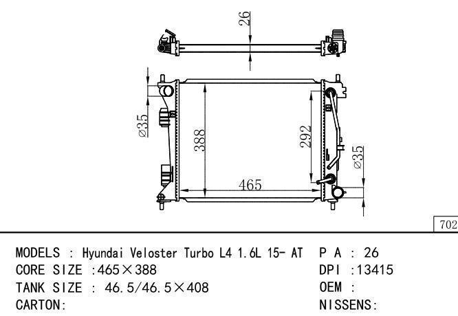  Car Radiator for Hyundai  VETOSTER 15- AT