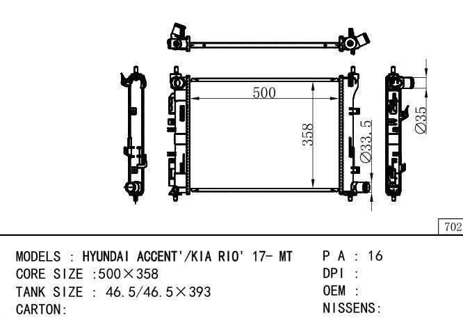  Car Radiator for Hyundai  ACCENT 1.4 17- MT
