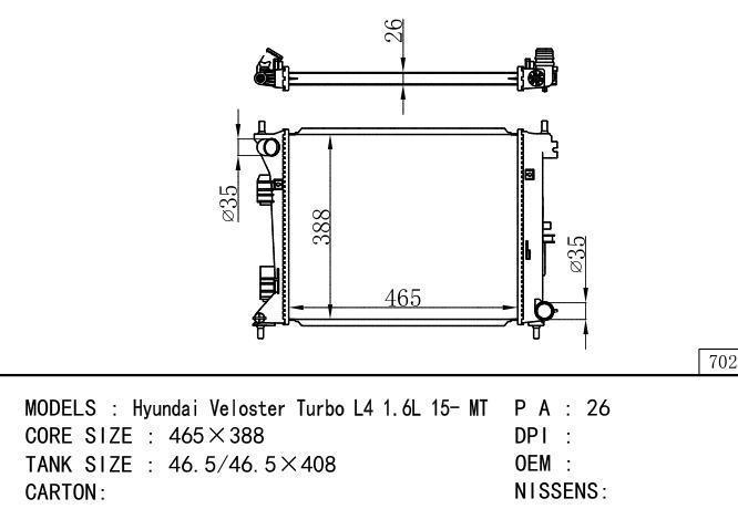  Car Radiator for Hyundai  HYUNDAI VETOSTER 1.6L  15- MT