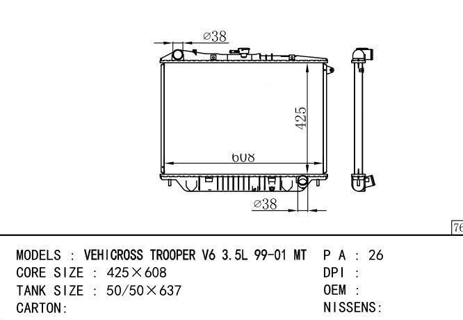  Car Radiator for ISUZU VEHICROSS TROOPER V6 3.5L 99-01 MT