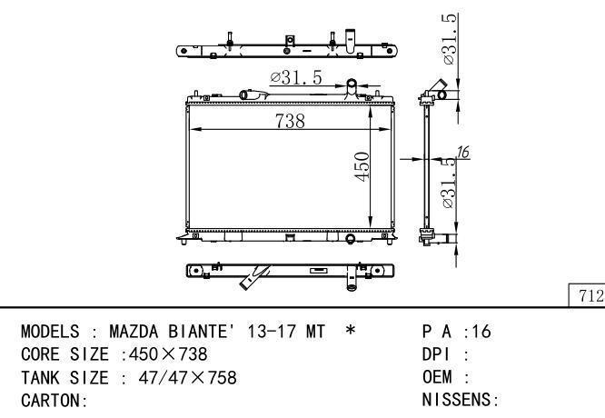  Car Radiator for MAZDA MAZDA BIANTE' 13-17 MT